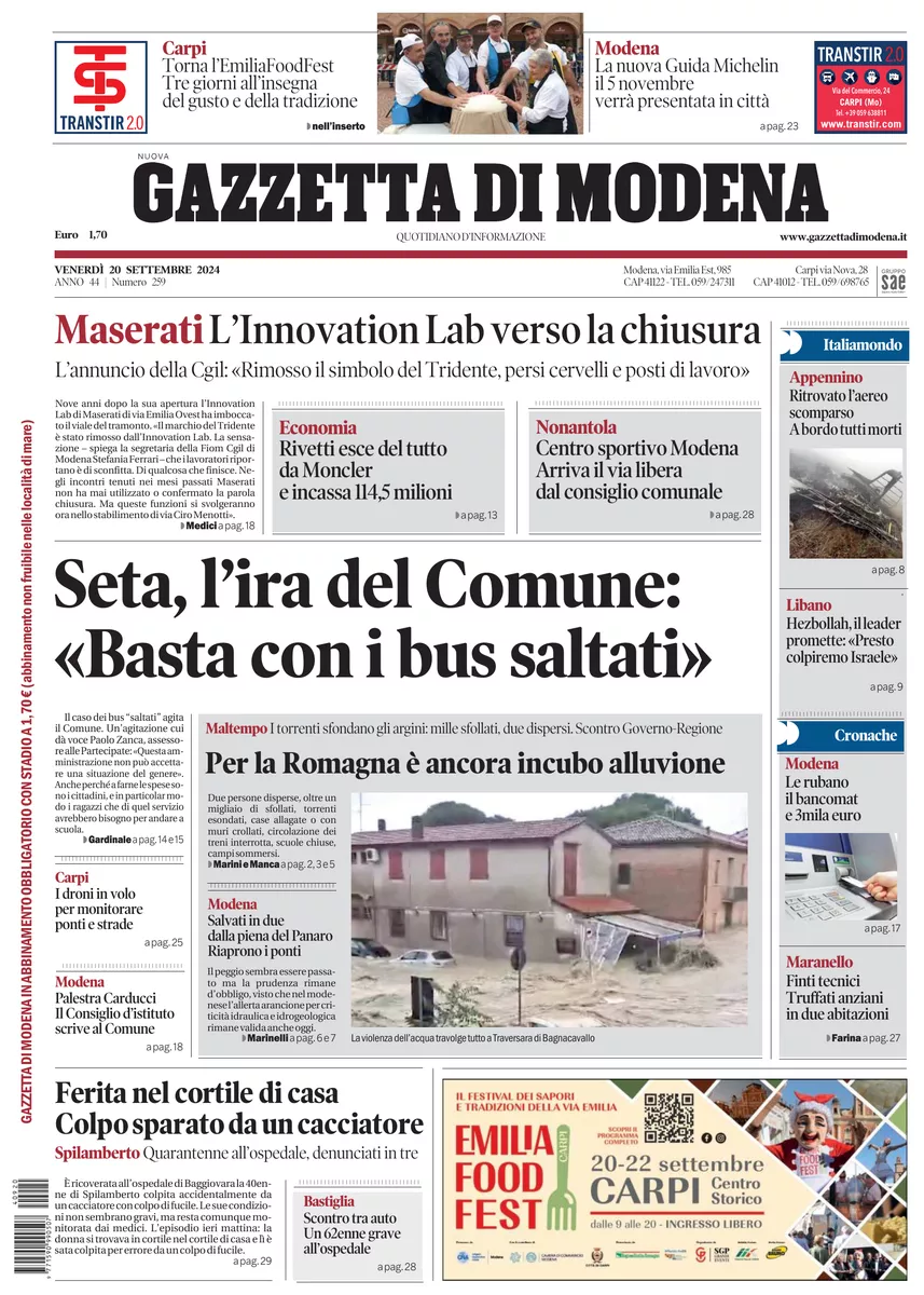 Prima-pagina-gazzetta di modena-oggi-edizione-del-2024-09-20